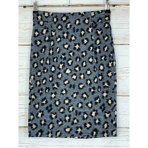 Ann Taylor LOFT Pencil Skirt XSP Gray Leopard Print Stretch Knit Lined Mob Wife